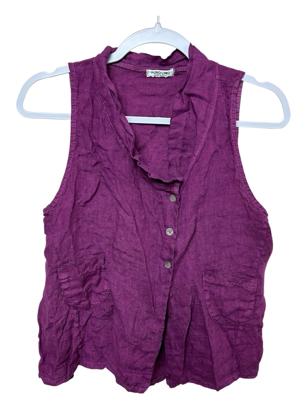 Puro Lino Made In Italy Purple Linen Asymmetrical Tank Top